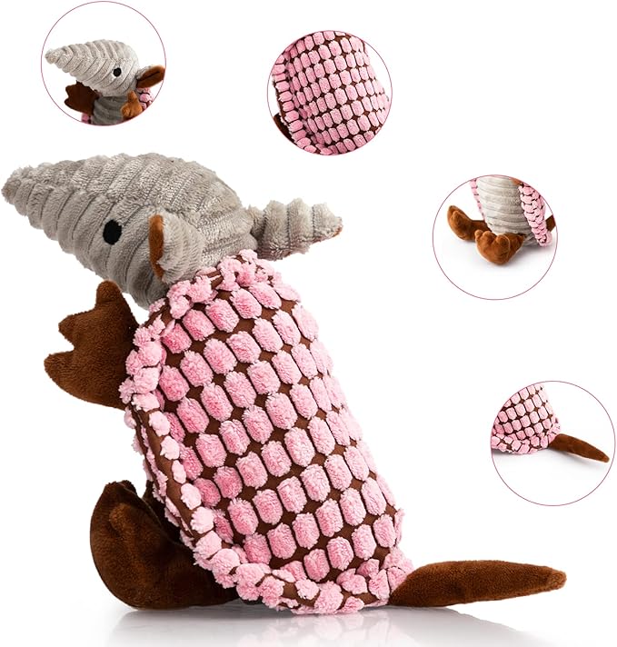 Hollypet Plush Dog Squeaky Toy Stuffed Armadillo Animal Pet Puppy Chew Toys - Image 4