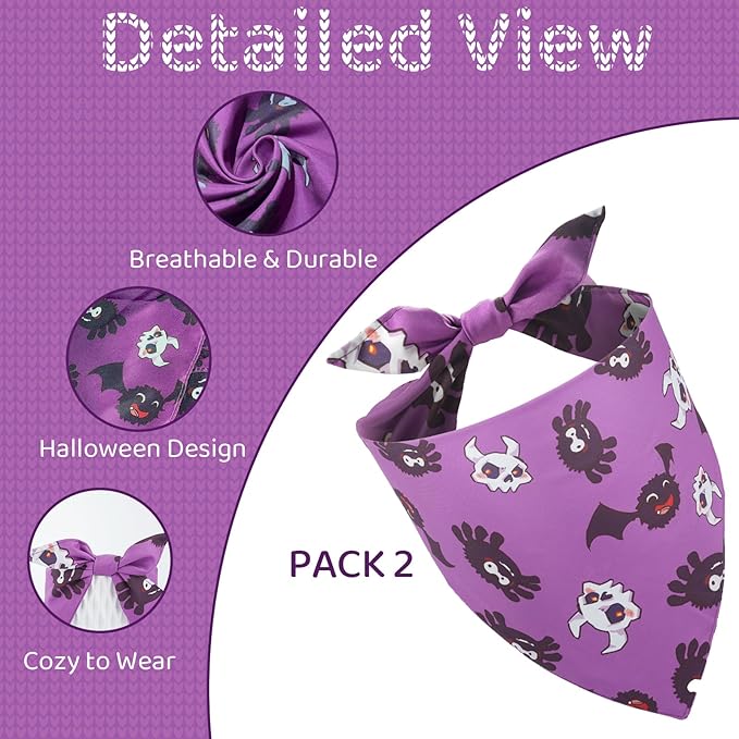 Halloween Dog Bandanas 2 Pack, Fall Dog Bandanas - Image 3
