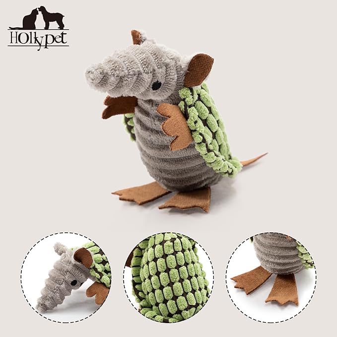 Hollypet Plush Dog Squeaky Toy Stuffed Armadillo Animal Pet Puppy Chew Toys - Image 2