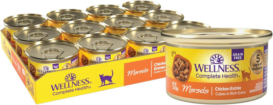 Wellness Complete Health Morsels Adult Wet Cat Food, Natural, Protein-Rich, Grain Free, 3 Ounce, 24 Pack, (Chicken Entrée)