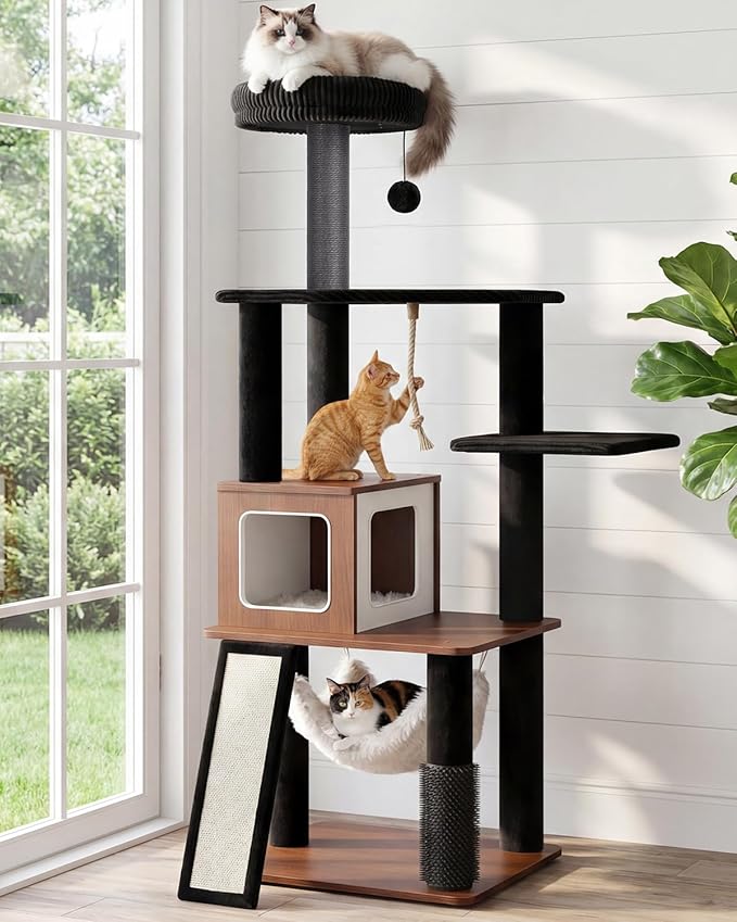 61" Modern Cat Tree Tower for Indoor Cats, Luxury Climbing Tower by Purrlato