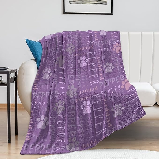 Personalized Dog Blanket with Name Customized Paw Prints Pet Blanket Loss - Image 5