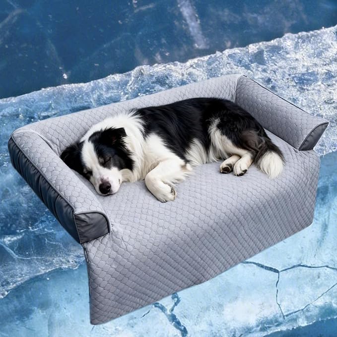GGIB Cooling Dog Bed Mat with Bolster Pillow Washable Dog Couch Cover by GGIB