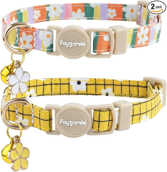 Faygarsle 2 Pack Striped Plaid Floral Pattern Cat Collars Breakaway Safety by Faygarsle