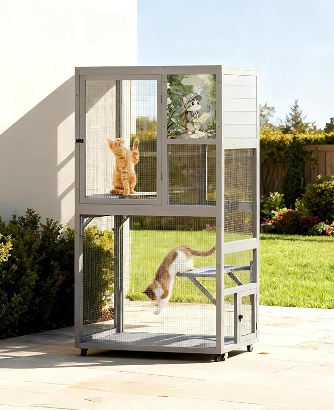 COZIWOW Outdoor Wooden Cat Catio – Weatherproof, Easy Assembly, by COZIWOW
