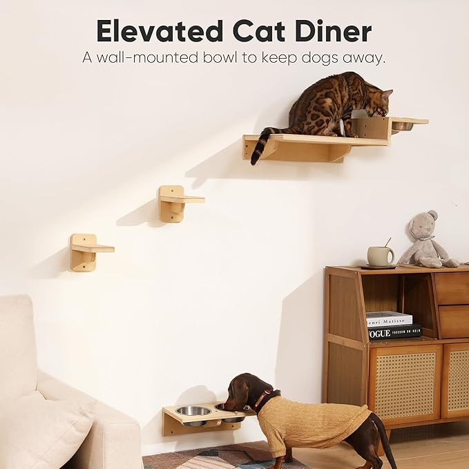 FUKUMARU Cat Wall Shelves, 3 in 1 Cats Walls Furniture Set, Food Station - Image 2