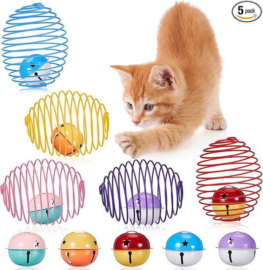 Jecery 5 Pcs Cat Spring Balls Toys Stretchable Rolling Balls Colorful Playful by Jecery