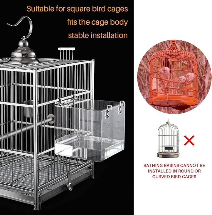 GURECOD Hanging Bird Bath Cube Bird Bathtub Bath Shower Box Bowl Cage Accessory - Image 5