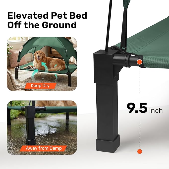 Heeyoo Elevated Dog Bed with Removable Canopy, Portable Dog Cot with Sun - Image 3