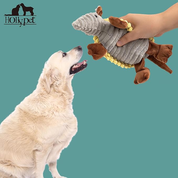 Hollypet Plush Dog Squeaky Toy Stuffed Armadillo Animal Pet Puppy Chew Toys - Image 5