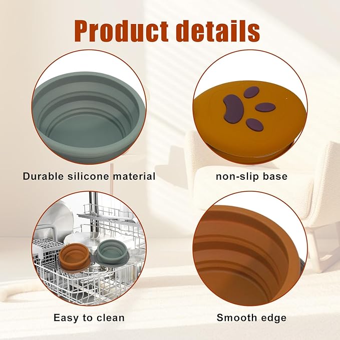 Collapsible Dog Bowls, 2-in-1 Silicone Pet Food and Water Bowl - Image 5