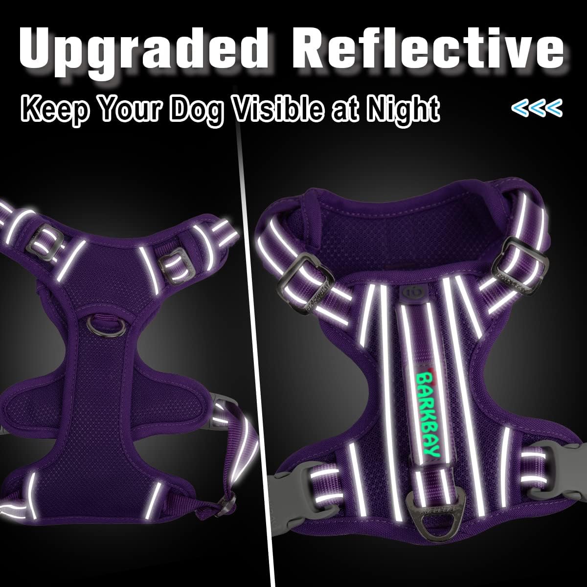 BARKBAY Dog Harness No Pull with ID Tag Pocket - Heavy Duty, Reflective, Easy Control for Large Dogs(Purple,S)