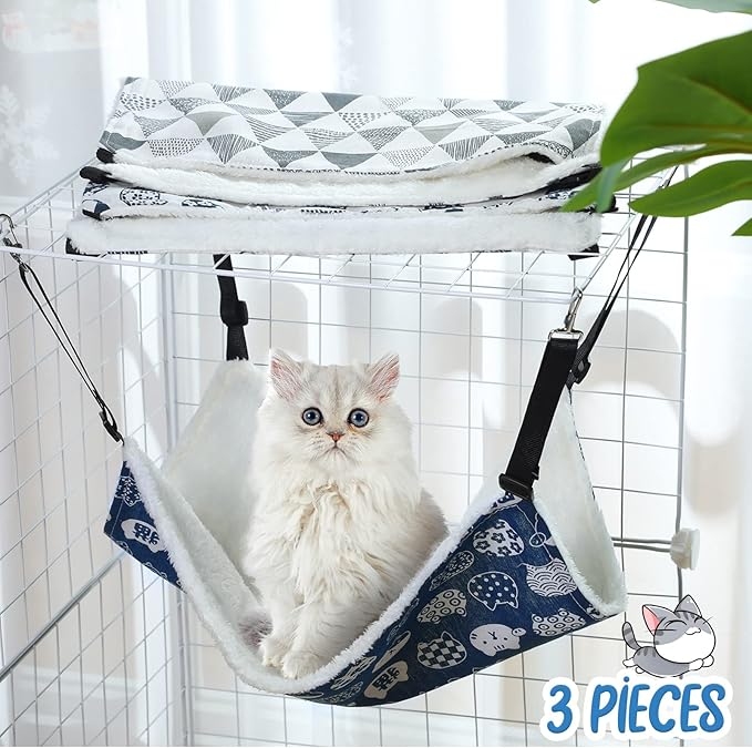 BBTO 3 Pcs Reversible Pet Hammock Soft Plush Cat Hanging Hammock Guinea Pig Bed - Image 4