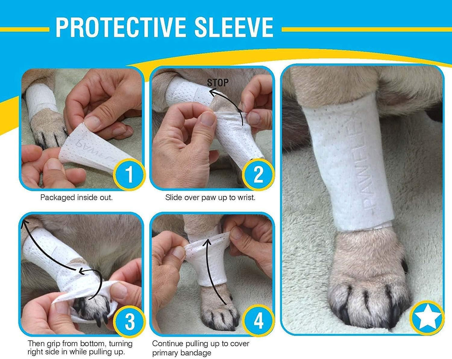 Protective Sleeve Tubular Cover - Bandages - for Dogs Cats and Other Pets First Aid Wound Care Comfortable Non-Adhesive Breathable & Water Resistant 18 Strips (yields 36-54 Covers)-(Medium)