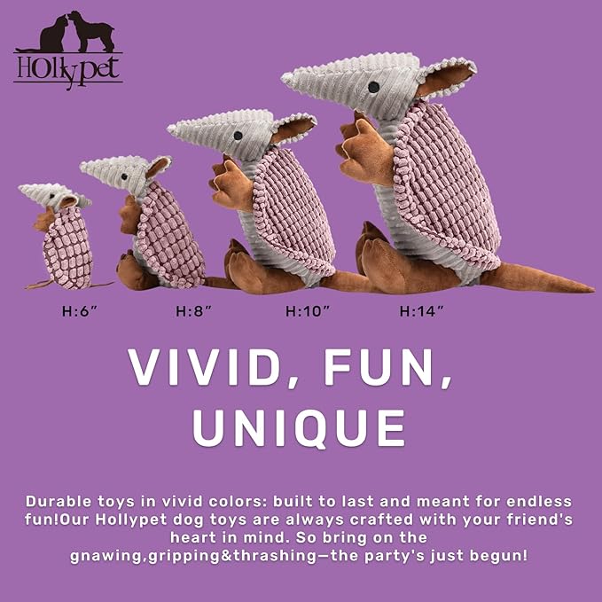 Hollypet Plush Dog Squeaky Toy Stuffed Armadillo Animal Pet Puppy Chew Toys - Image 2