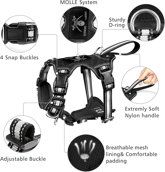 WINSEE Pet Harness Collar and Leash Set, All-in-one Reflective Dog Harness No - Image 3