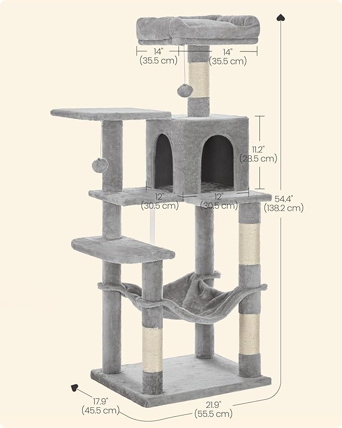 SONGMICS HOME Cat Tree for Indoor Cats, Hammock and Condo, Light Gray - Image 7