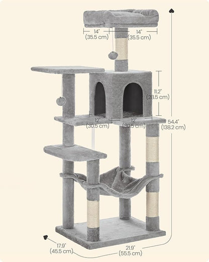 SONGMICS HOME Cat Tree for Indoor Cats, Hammock and Condo, Light Gray - Image 7