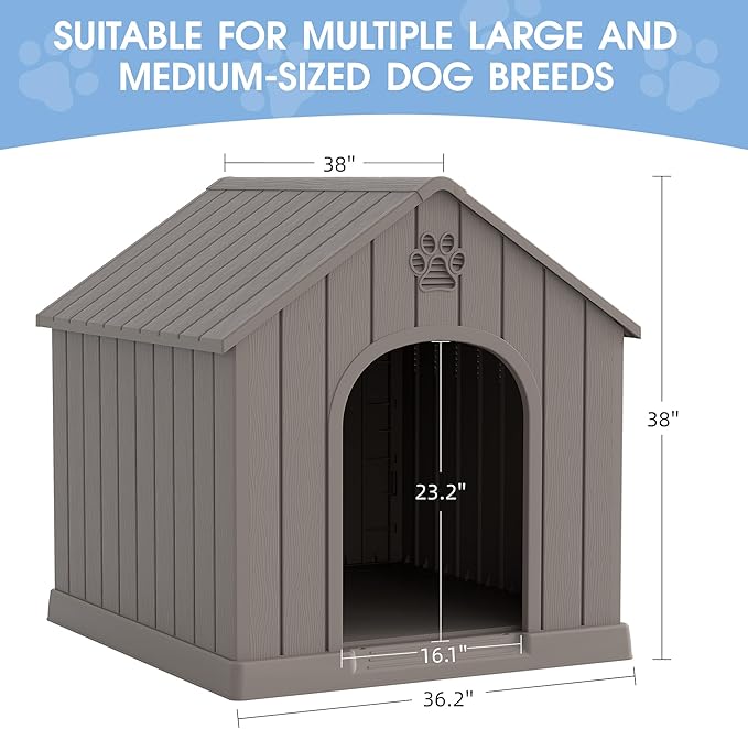 Fancyango Large Dog House Outdoor Indoor, Sturdy Plastic Waterproof Doghouse - Image 6
