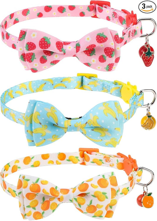 Breakaway Cat Collar with Removable Bow Tie and Bell, Cute Multi-Style Patterns by VKPETFR