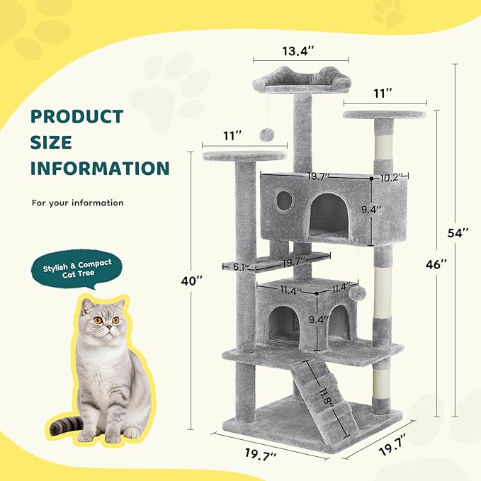 DUMOS 54 Inch Cat Tree Tower, Indoor Multi-Level Pet House - Image 6
