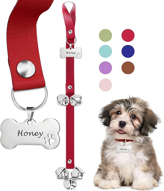 Leather Dog Bells, Puppy Potty Training Bell Dog Doorbell Potty Train Dog Bell by KEXIAVA