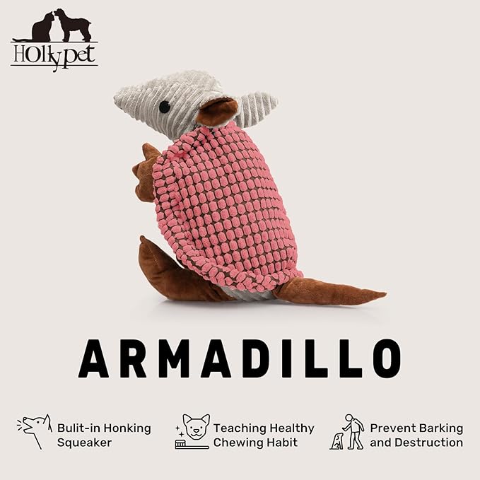 Hollypet Plush Dog Squeaky Toy Stuffed Armadillo Animal Pet Puppy Chew Toys - Image 4