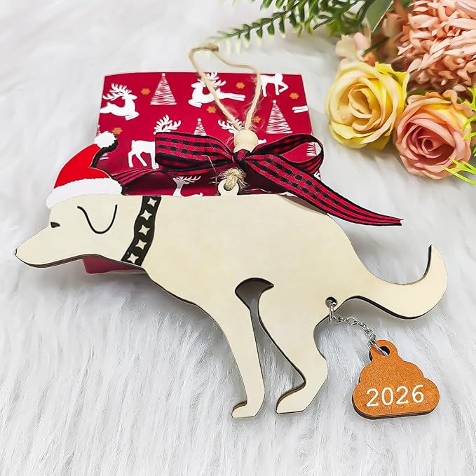 Funny Christmas Ornaments 2026, Wooden Dog Ornament - Image 4