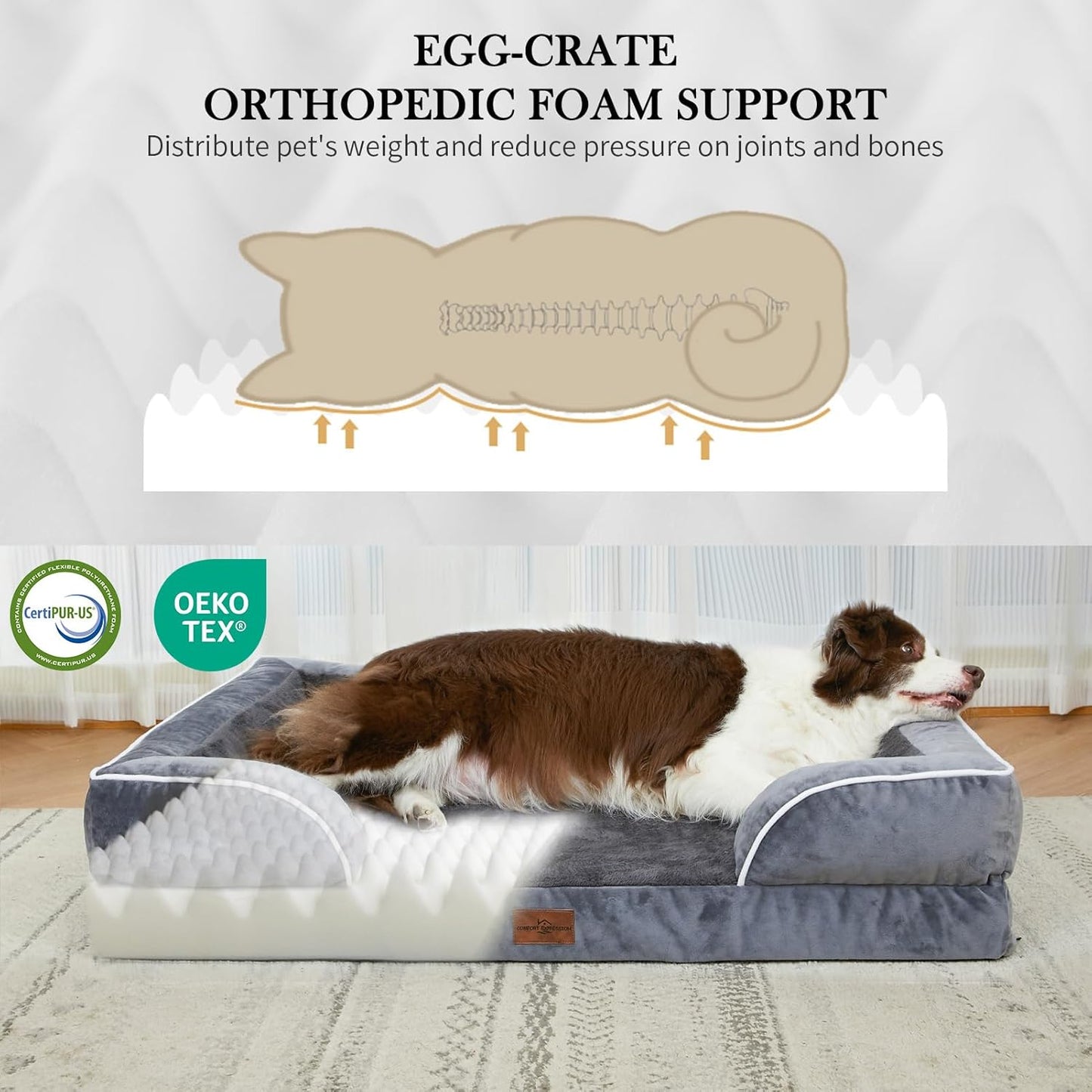Comfort Expression Small Dog Beds Waterproof Orthopedic Foam Dog Sofa Beds for Small Dogs Comfy Pet Bed with Washable Removable Cover & Non-Slip Bottom(X-Small,Dark Grey)