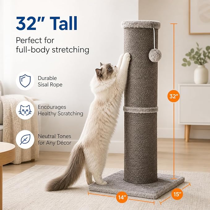 Sisal Cat Scratching Post for Indoor Cats & Kittens, 5.5" Diameter Heavy Duty - Image 2