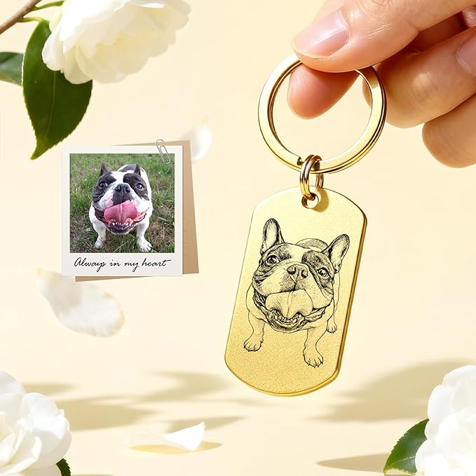 Custom Dog or Cat Portrait Keychain, Personalized Photo Engraved Keychains - Image 5
