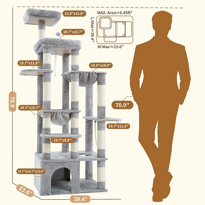 Heybly Cat Tree, 71-Inch Tall Cat Tower - Image 6