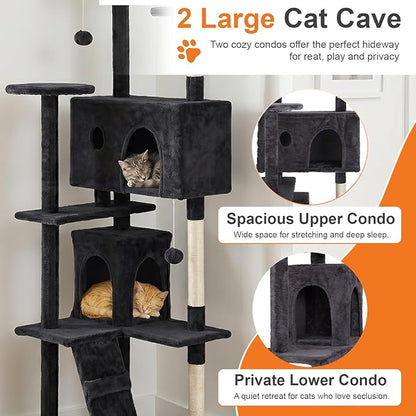 FDW | 70" Cat Tree Tower | Dark Gray | Multi-Level Indoor Activity Center - Image 3