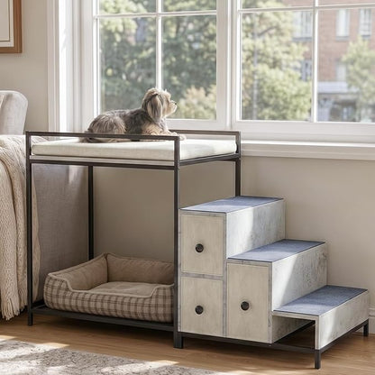 LEMBERI Pet Bunk Bed with Stairs and Storage, Dogs/Cats Window Perch, Bedside by LEMBERIHOME