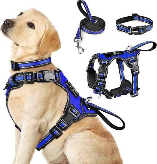 WINSEE Pet Harness Collar and Leash Set, All-in-one Reflective Dog Harness No by WINSEE