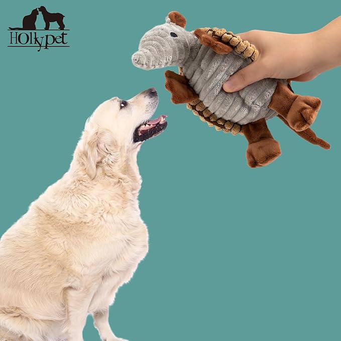 Hollypet Plush Dog Squeaky Toy Stuffed Armadillo Animal Pet Puppy Chew Toys - Image 5