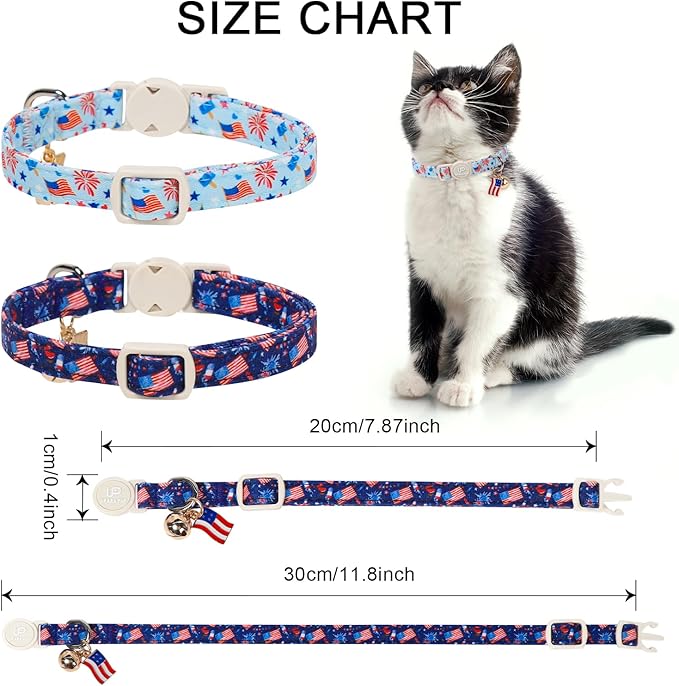 4th 0f July Cat Collar, Summer Baseball Blue Cat Collar - Image 4