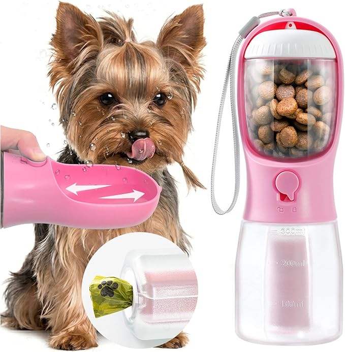 Portable Water Bottle for Small Dogs, 3 in 1 Animal Pet Travel Bowl Dispenser by MoonyMars