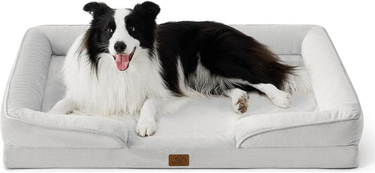 Bedsure Orthopedic Dog Beds Large Sized Dog - Washable Large Dog Cat Bed Waterproof, Comfort Dogs Couch Sofa with Washable Removable Cover, Pet Bed with Nonskid Bottom, Light Grey, 35"