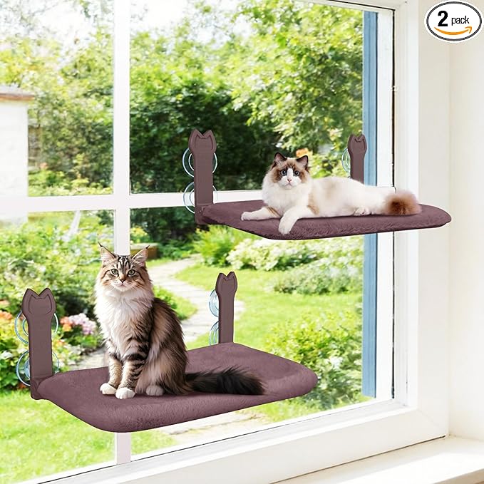 2 Pack Cat Window Perch, Cat Window Hammock Cordless Foldable Window Bed by Turbosus