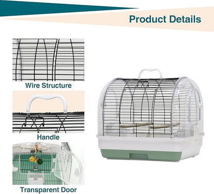 Portable Bird Cage with 2 Perches, Bird Travel Carrier with Food Bowls & Tray - Image 4