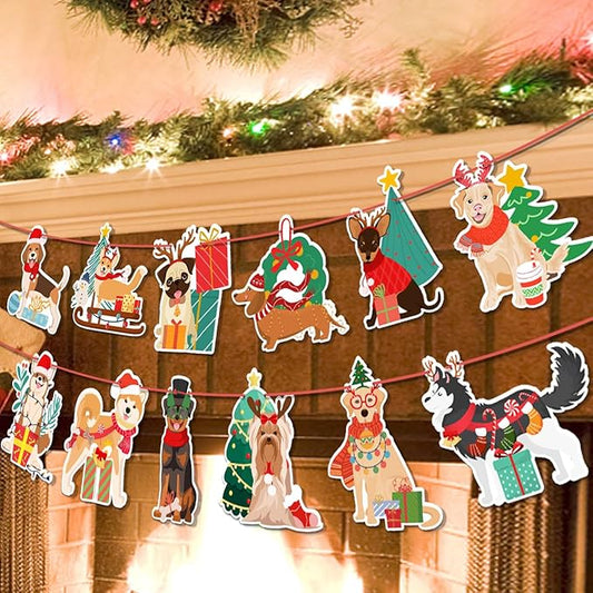 Cute Christmas Dog Puppy Reindeer Antlers Hanging Scarf Hat Banner by PATIAI