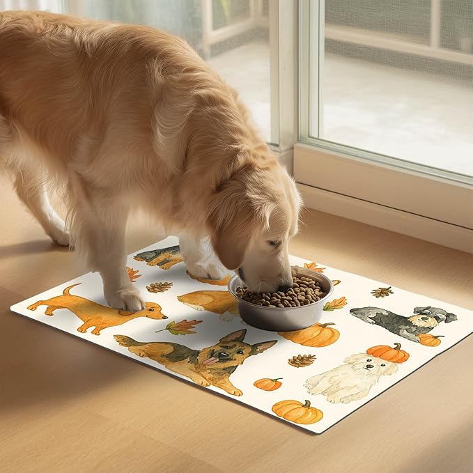 HOMETITUTE Fall Dog Pet Feeding Mat Autumn Pumpkin Design Food Mat - Image 2