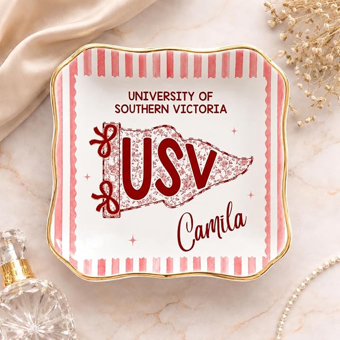 LOVELYPOD Custom School Pennant Flag Jewelry Tray, Personalized College Grad by LOVELYPOD
