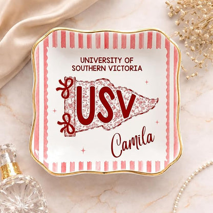LOVELYPOD Custom School Pennant Flag Jewelry Tray, Personalized College Grad by LOVELYPOD
