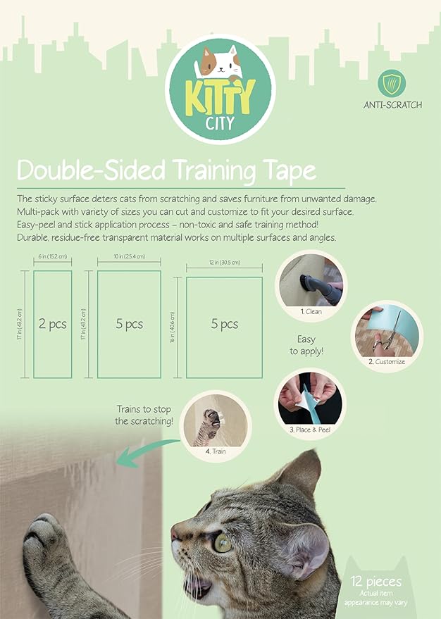 Kitty City Cat Scratch Furniture Protector Tape – 12 Large Clear Double-Sided - Image 4