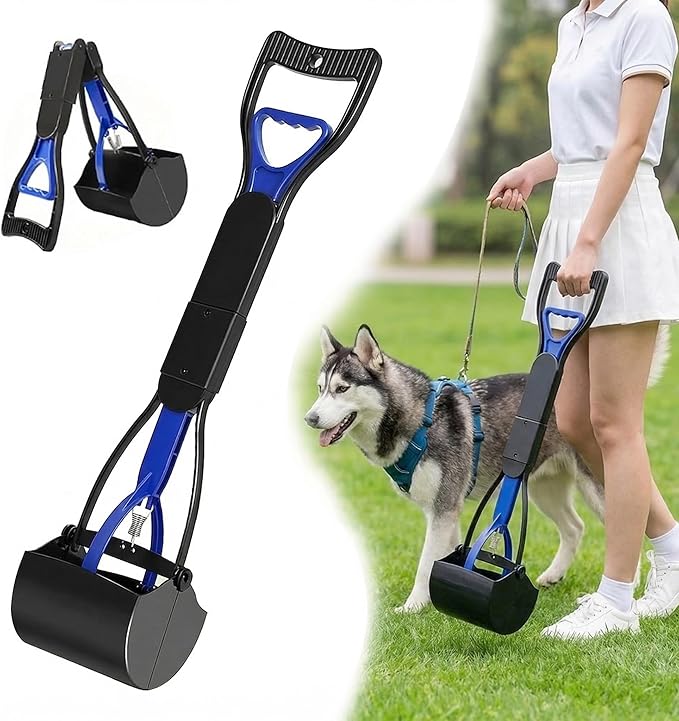 32" Foldable Long Handle Dog Pooper Scooper, No Bending Waste Pick Up Tool by Hillinkit