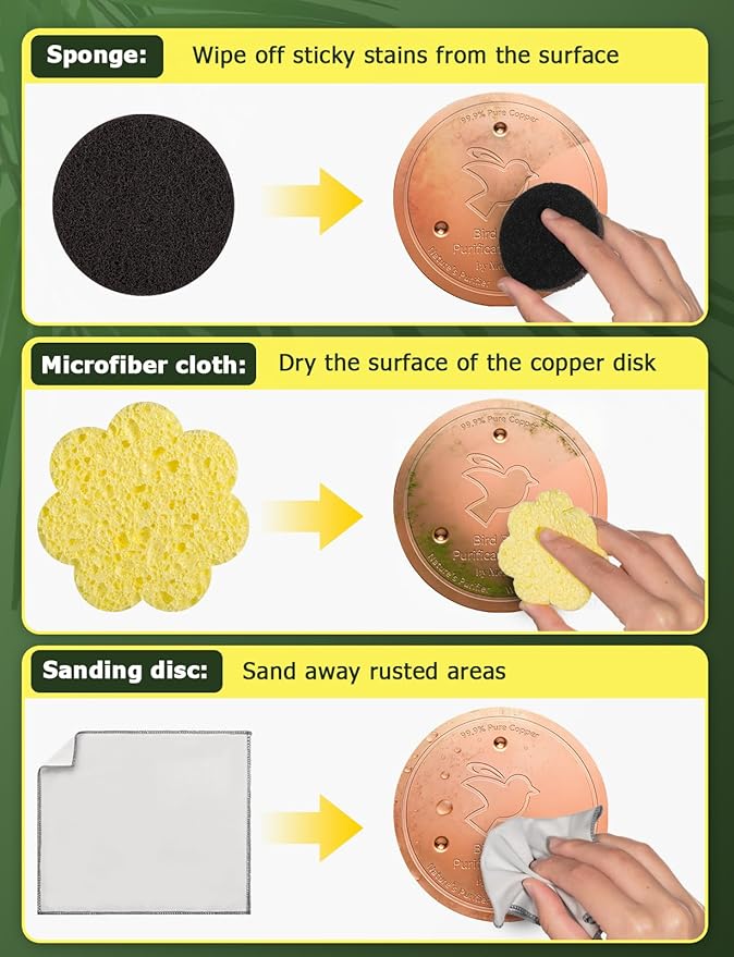 Mellbree Bird Bath Copper Disk & Clean Set, 0.6mm Reinforced 99.99% Pure Copper - Image 2