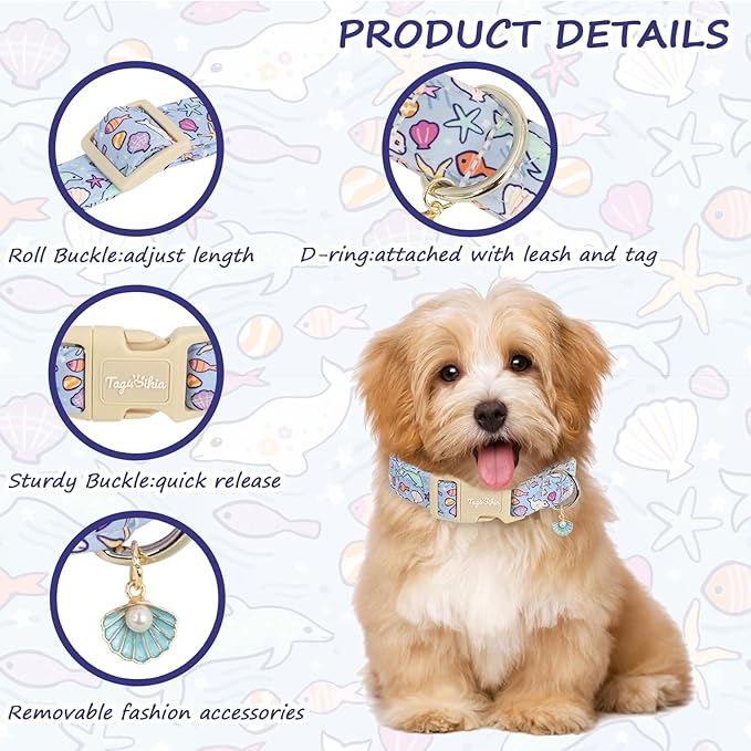 Cute Ocean Themed Dog Collar, Cotton Adjustable Pet Collar - Image 3