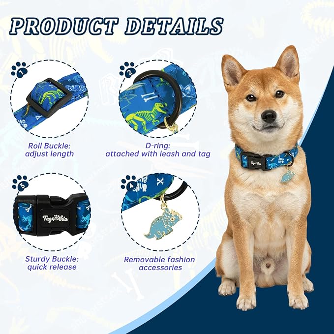 Dinosaur Dog Collar, Cute Boy Dog Collars - Image 2
